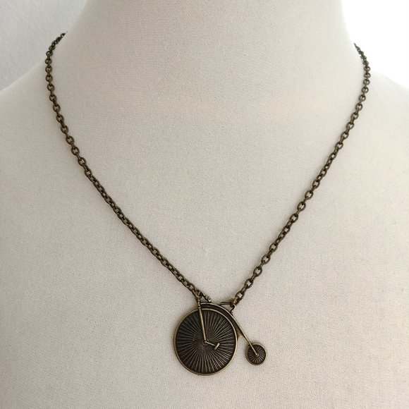 Antiqued Brass Penny farthing Bicycle Aged Bike Oxidized Charm Pendant Necklace - Picture 3 of 4